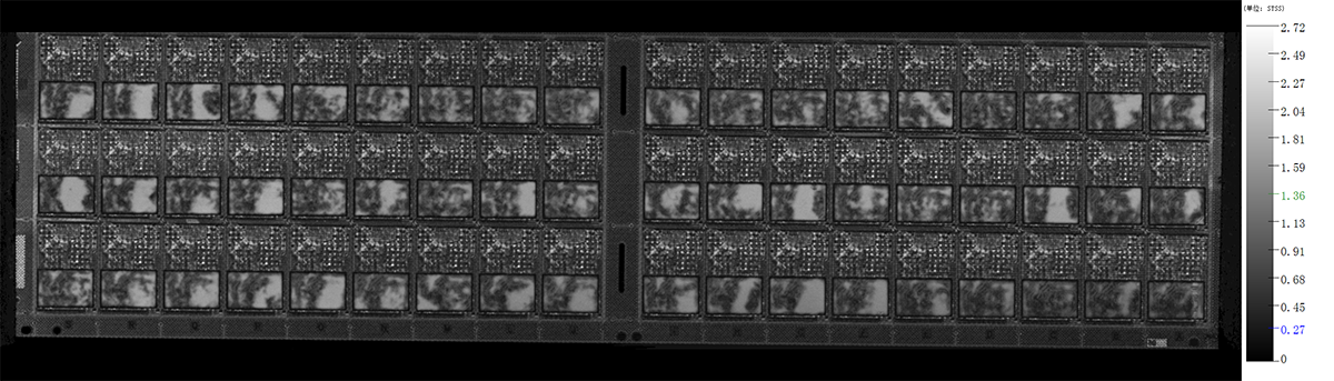 Hiwave超声SAT检测存储芯片C扫描图像（泛白处为分层缺陷）