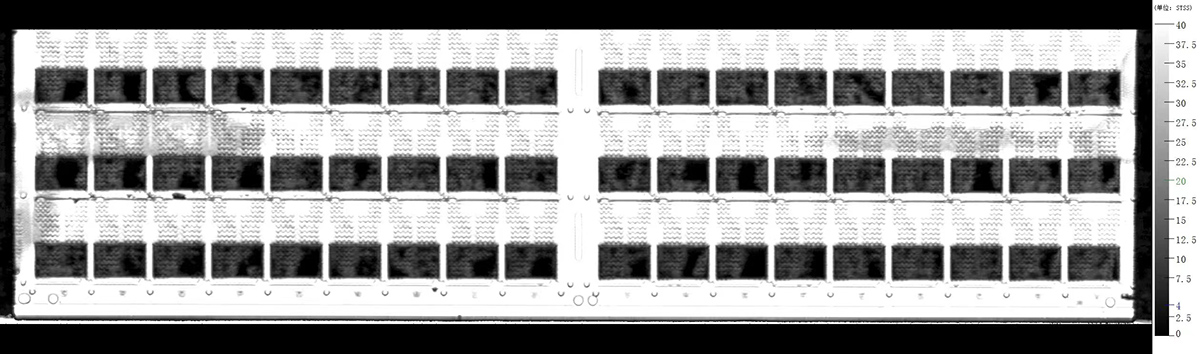 Hiwave超声SAT检测存储芯片T扫描图像（阴影处为分层缺陷）